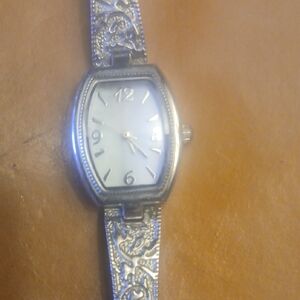 Silver Watch with Intricate Band